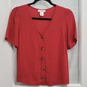 Urban Romantics Coral Button Front Top